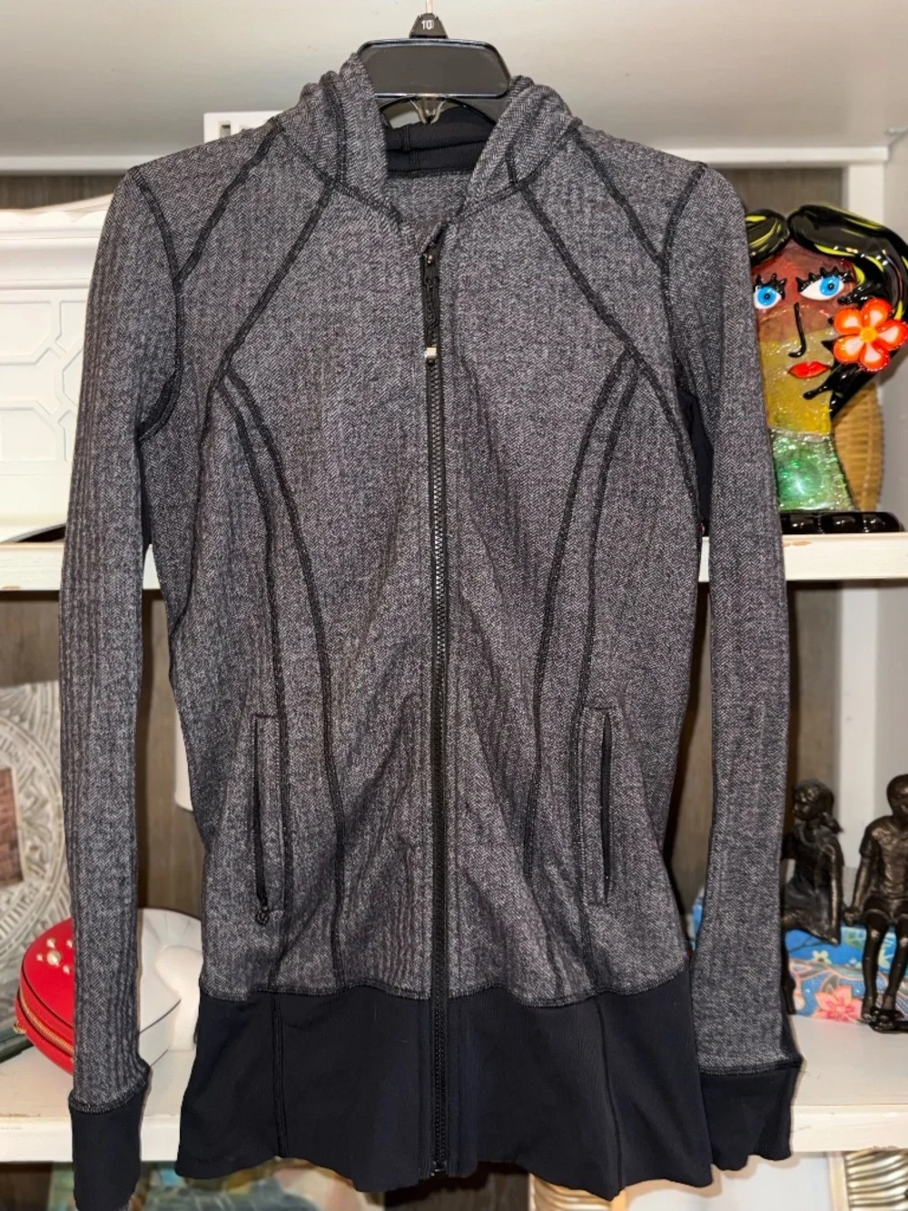 Lululemon 8 long zip up jacket daily practice heathered herringbone black slate - Picture 5 of 7